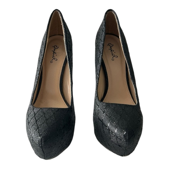 Qupid Glitter Black Pointed Toe Heels Pumps - Size 6.5 - Picture 3 of 7